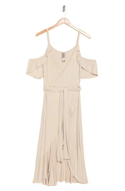 Go Couture Cold-shoulder Wrap Dress In Sand