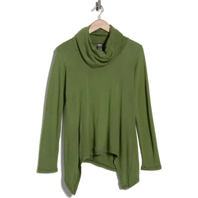 Go Couture Cowl Neck Asymmetric Sweater In Green