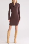 Go Couture Cowl Neck Long Sleeve Minidress In Java Rib