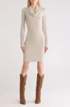 Go Couture Cowl Neck Long Sleeve Minidress In Marble Rib