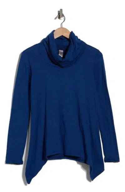 Go Couture Cowl Turtleneck Asymmetric Sweater In Blue