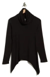 Go Couture Cowl Turtleneck Asymmetric Sweater In Black