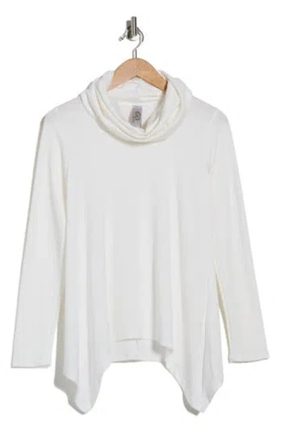 Go Couture Cowl Turtleneck Asymmetric Sweater In White