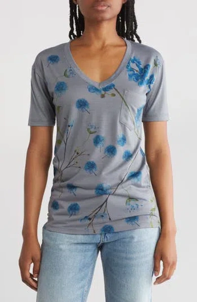 Go Couture Deep V-neck Boyfriend T-shirt In Blue Cornflowers