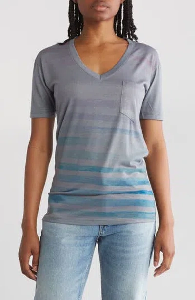 Go Couture Deep V-neck Boyfriend T-shirt In Blue To Pink Watercolors