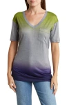 Go Couture Deep V-neck Boyfriend T-shirt In Grey/beetroot Purple