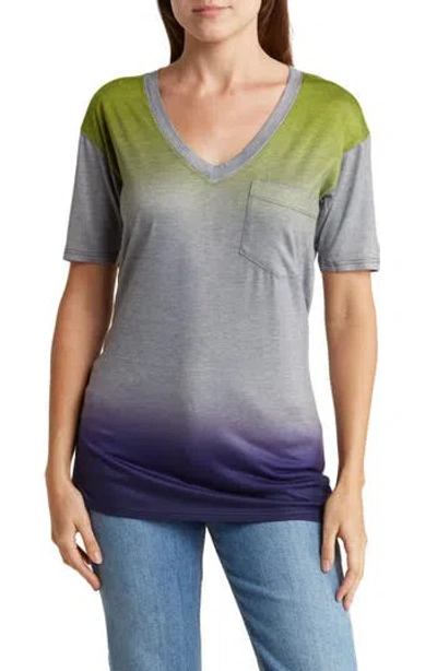 Go Couture Deep V-neck Boyfriend T-shirt In Grey/beetroot Purple