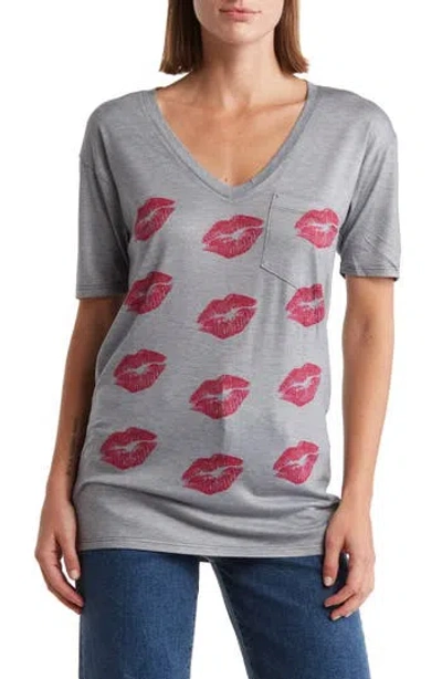 Go Couture Deep V-neck Boyfriend Tee In Grey/summer Song