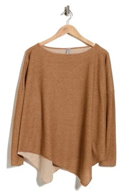 Go Couture Dolman Sleeve Asymmetric Hem Sweater In Brown