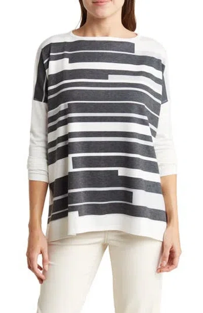 Go Couture Dolman Sleeve Asymmetrical Hem Pullover In Ivory/black Print 1