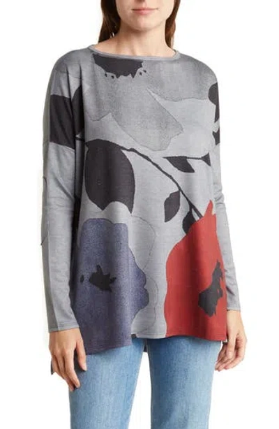 Go Couture Dolman Sleeve Knit Top In Grey/blue Perennial