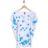 Go Couture Dolman Sleeve Tee In White Blue Cornflowers Print