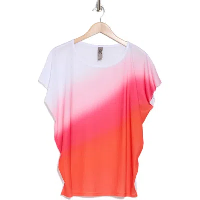 Go Couture Dolman Sleeve Tee In White Pink Bronze Dip Print