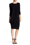 Go Couture Drape Long Sleeve Dress In Black