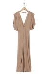 Go Couture Flutter Sleeve Midi Dress In Brown