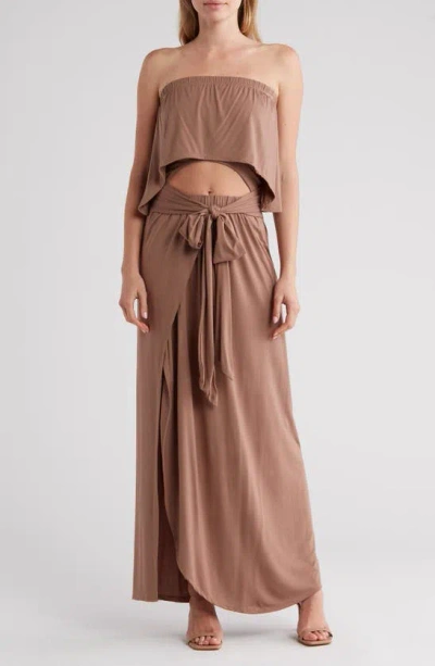 Go Couture Front Cutout Maxi Dress In Brown