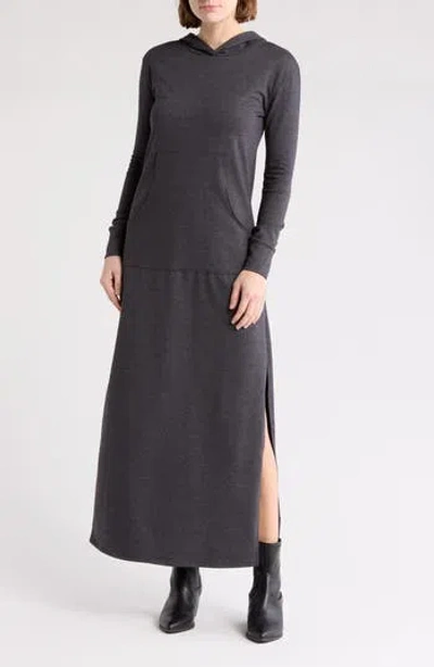 Go Couture Hooded Maxi Dress In Charcoal French Terry