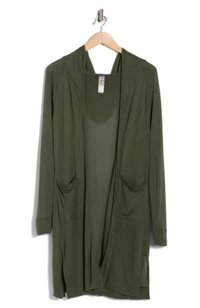Go Couture Hooded Sweater Cardigan In Green