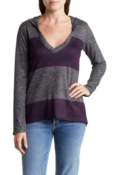 Go Couture Hooded Tunic Sweater In Grey/beetroot Purple