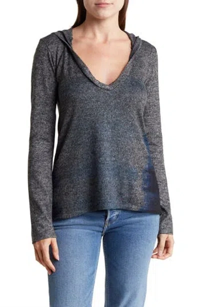 Go Couture Hooded Tunic Sweater In Grey/blue Perennial