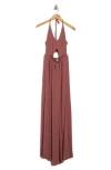 Go Couture Keyhole Halter Jersey Maxi Dress In Brown
