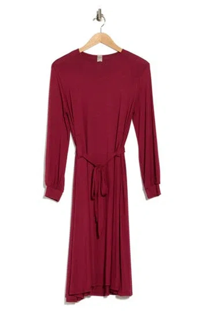 Go Couture Long Sleeve Belted Dress In Dark Mauve