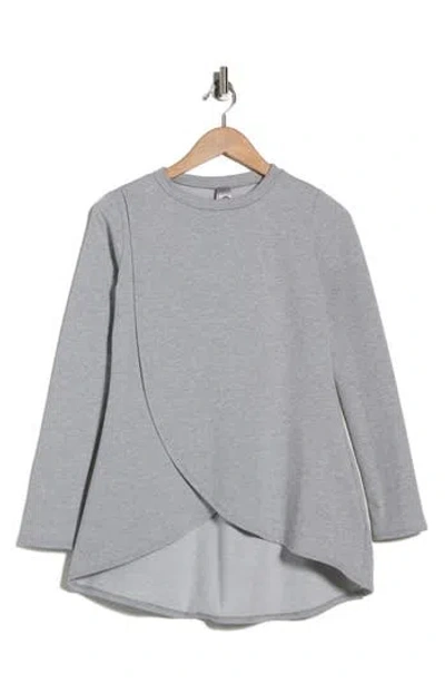 Go Couture Long Sleeve Cross Hem Top In Gray