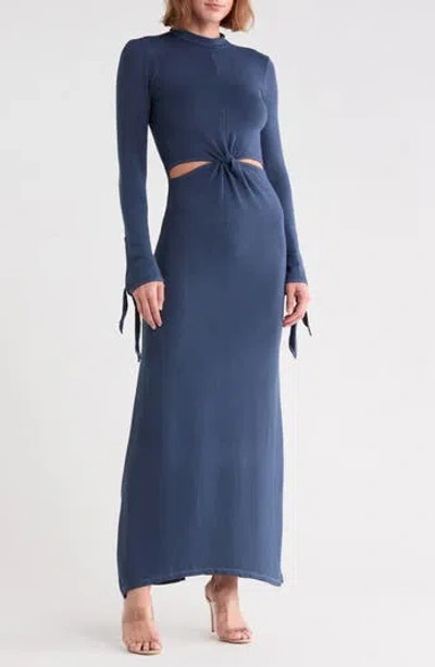 Go Couture Long Sleeve Cutout Maxi Dress In Moss Blue