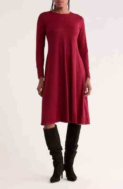 Go Couture Long Sleeve Flare Swing Dress In Burgundy