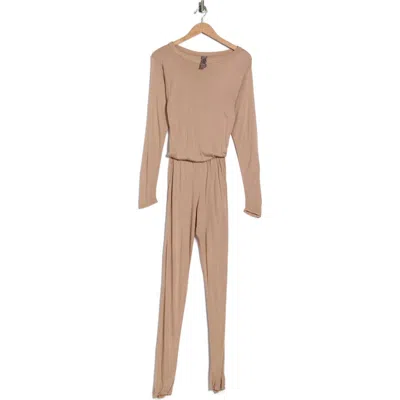 Go Couture Long Sleeve Jumpsuit In Brown