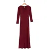 Go Couture Long Sleeve Maxi Dress In Cabernet