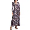 Go Couture Bishop Long Sleeve Faux Wrap Dress In Blue