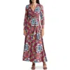 Go Couture Bishop Long Sleeve Faux Wrap Dress In Multi