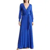Go Couture Long Sleeve Maxi Wrap Dress In Blue