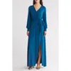 Go Couture Long Sleeve Maxi Wrap Dress In Blue
