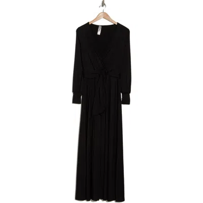 Go Couture Long Sleeve Maxi Wrap Dress In Black