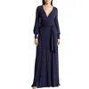 Go Couture Long Sleeve Maxi Wrap Dress In Blue