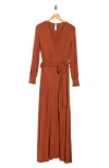 Go Couture Long Sleeve Maxi Wrap Dress In Brown