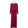 Go Couture Long Sleeve Maxi Wrap Dress In Cabernet
