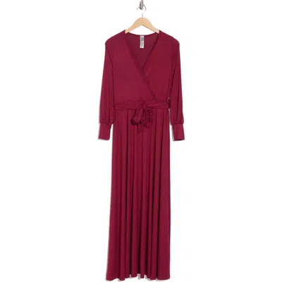 Go Couture Long Sleeve Maxi Wrap Dress In Cabernet