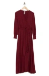 Go Couture Long Sleeve Maxi Wrap Dress In Cabernet