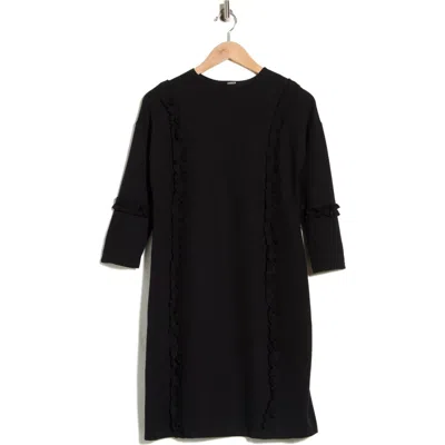 Go Couture Long Sleeve Ruffle Trim Knit Dress In Two Tone Black