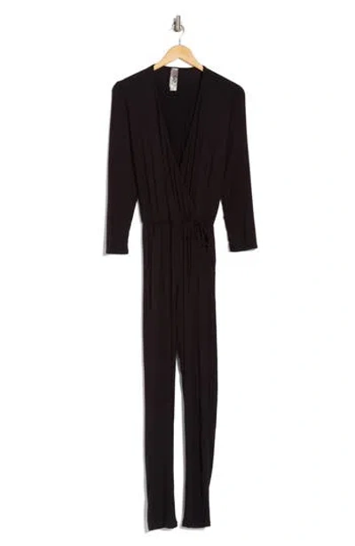 Go Couture Long Sleeve Tie Waist Jumpsuit In Black