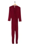 Go Couture Long Sleeve Tie Waist Jumpsuit In Burgundy