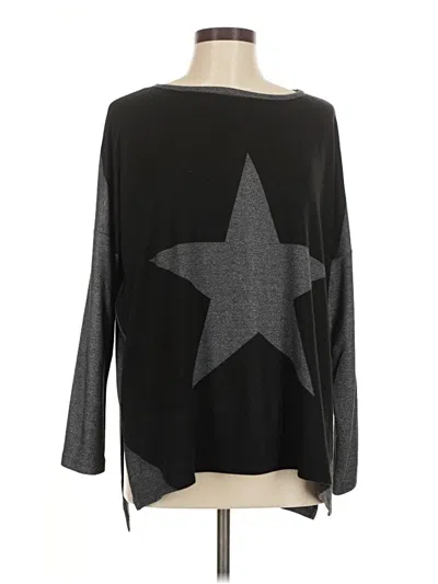 Pre-owned Go Couture Long Sleeve Top Black Stars Pattern Scoop Neck Tops