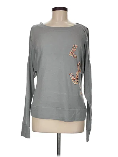 Pre-owned Go Couture Long Sleeve Top Gray Boatneck Tops