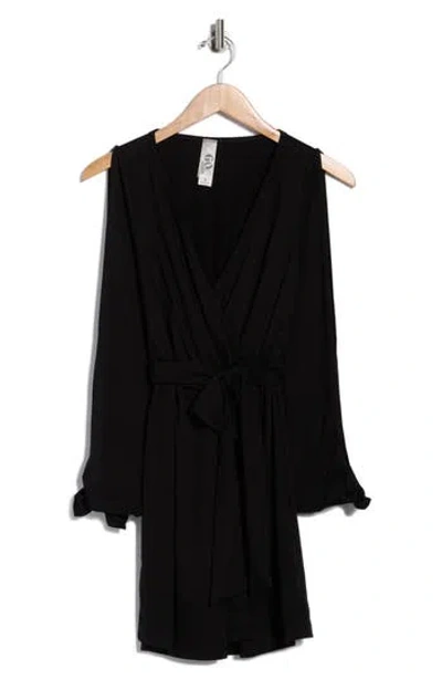 Go Couture Long Sleeve Wrap Dress In Black