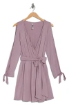 Go Couture Long Sleeve Wrap Dress In Purple