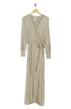 Go Couture Long Sleeve Wrap Maxi Dress In Neutral