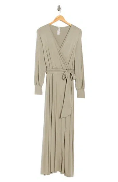 Go Couture Long Sleeve Wrap Maxi Dress In Neutral